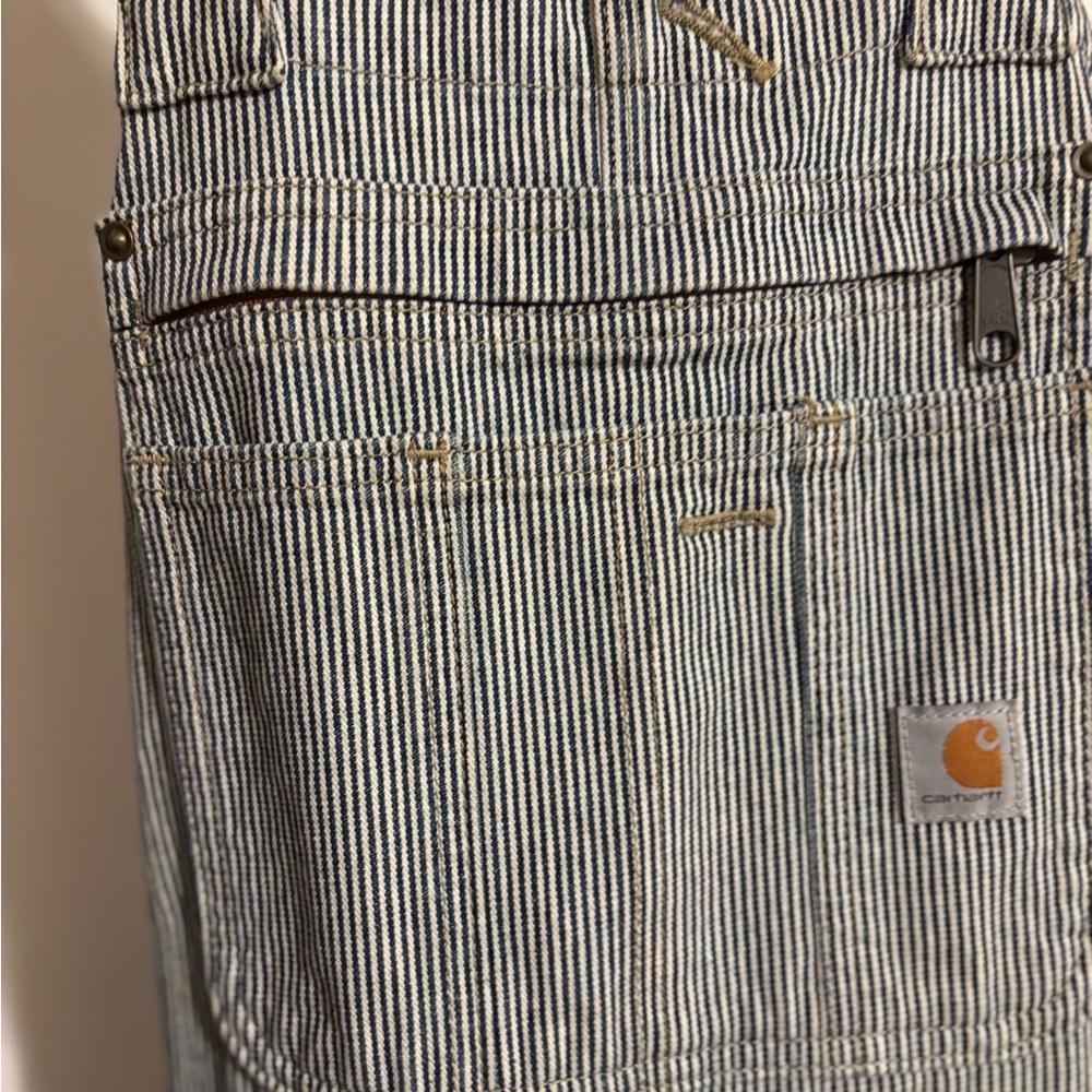 Carhartt Blue and White Striped Bib Overalls